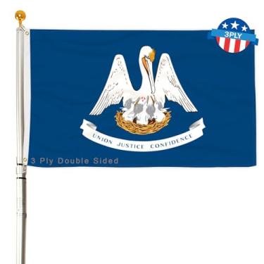 Imagem de Bandeira do estado da Louisiana de 3 camadas 6,5 x 9,5 m 150D poliéster dupla face exterior resistente cores vivas com cabeçalho de lona durável e 2 ilhós de latão