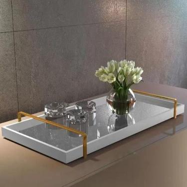 Imagem de BANDEJA ESPELHADA DECORATIVA MADEIRA COM ALÇA 52x29CM - KASAMAIS DECOR