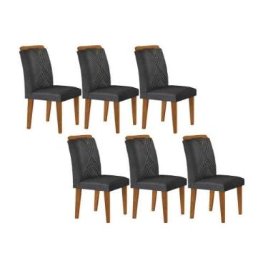 Imagem de Cadeira de Cozinha Amsterdã Kit 6 Un Capuccino/Linho Grafite - Rufato