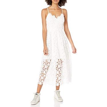 Imagem de ASTR the label Vestido midi feminino sem mangas de renda e flare, Branco, PP