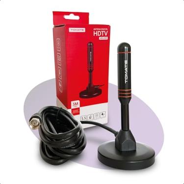 Imagem de Tomate Antena de TV Digital HDTV Frequência UHF 470-862 MHz Ganho 3.5 dBi Sinal 360° Portátil Resistente à Água e Sol Cabo 3m Base Magnética Fácil de Instalar
