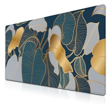 Imagem de Samgula Tapete de rato para mulher, tapete de secretária azul dourado, tapetes de rato para jogos, tapete de rato grande, tapete de escritório, impermeável, base de borracha antiderrapante 89,9 cm x