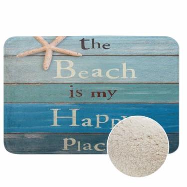 Imagem de The Beach is My Happy Place, tapetes de banho para casa de banho, estrela-do-mar, strass, azul, preto, branco, tapete lavável à máquina, tapete para decoração de quarto para chuveiro, tapete de 50 x
