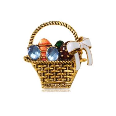 Imagem de Broche de Páscoa de Ovo de Strass para Mulheres Meninas Moda Liga Banhado a Ouro Laço Esmaltado Branco Laço Ovos Coloridos Festival Broches Alfinetes de Lapela Acessórios de Vestido Bonito Joias de
