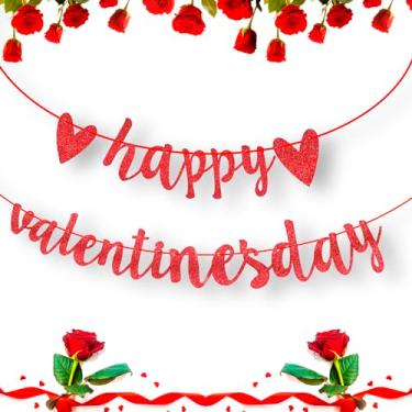 Imagem de Faixa brilhante feliz dia dos namorados, faixas pré-montadas para dia dos namorados, sinal vermelho de dia dos namorados com coração para decoração de casa dos namorados, escritório, lareira, parede e