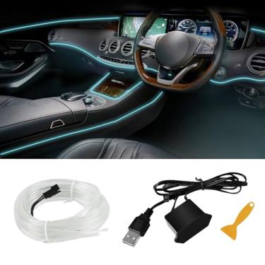 Imagem de Hbxdeco Fita de LED EL Wire para interior de carro, faixa de luz automotiva neon RGB de 16,4 m, kit de iluminação ambiente de veículo eletroluminescente, acessórios de decoração de interiores para