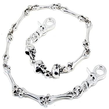 Imagem de Double K Chaveiro de motociclista de caminhoneiro com osso de crânio corrente de carteira jeans (68,5 cm) prata CS112