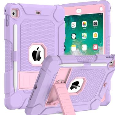 Imagem de BMOUO Capa para iPad 6ª 5ª geração (9,7 polegadas, 2018/2017), capa protetora à prova de choque para iPad 9,7 com suporte/suporte de lápis integrado para iPad 6ª/5ª geração, Air 2, roxo claro