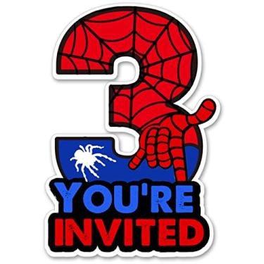 Imagem de Convites para festa de terceiro aniversário de super-herói fofo com glitter super-herói 3 anos de idade em forma de aniversário convites de preenchimento com envelopes, conjunto de 20