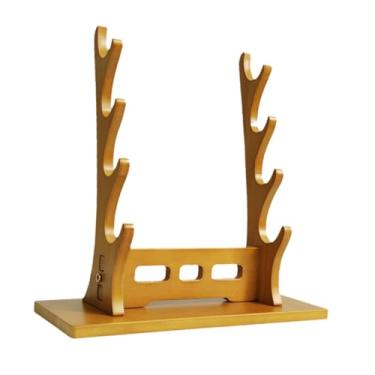 Imagem de Milageto Suporte para exibição de espadas de samurai, suporte para espadas, organizador de armazenamento de sabres de luz clássicos, suporte para tanto, , Marrom 4 Camadas