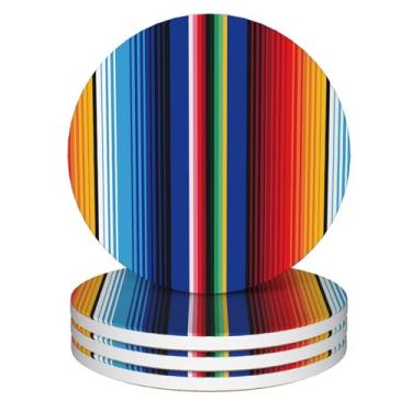 Imagem de Porta-copos para bebidas, listras mexicanas coloridas étnicas absorventes conjunto de 4 com base de cortiça, porta-copos de cerâmica para bebidas frias, copos de vinho, canecas, presentes de