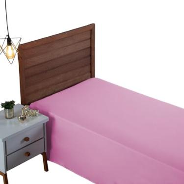 Imagem de Lençol Solteiro 300 Fios Percal 100% Algodão Toque Macio Sem Elástico Avulso Roupa de Cama Box (Rosa)