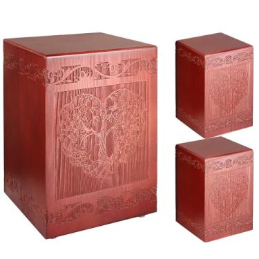 Imagem de ADMLC Urna de Madeira de Pinho com Gravura à Mão da Árvore da Vida - Urna Funerária para Adultos - 45 cm³ - Enterro ou Lembrança Memorial