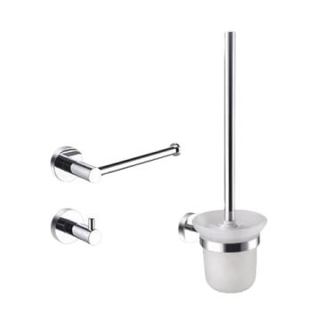 Imagem de Acessórios para banheiro cromados, toalheiro de aço inoxidável, suporte para papel higiênico, toalheiro, saboneteira, escova de vaso sanitário, acessórios para banheiro, conjunto de 3 peças