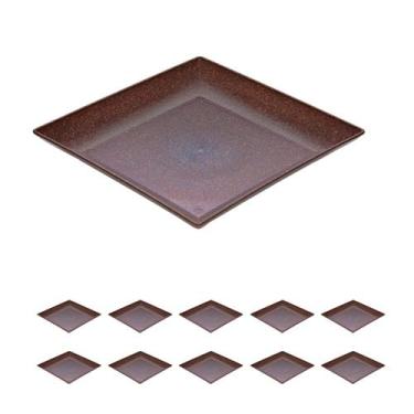 Imagem de 10un Petisqueira prato quadrado 24cm ecológico marrom escuro - evo