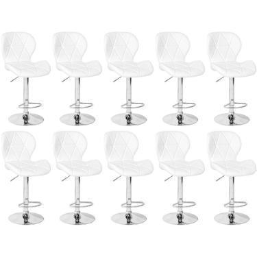 Imagem de Kit 10 Banquetas Slim Estofada Giratória Com Regulagem De Altura - Branco