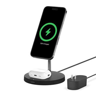 Imagem de Belkin Suporte de carregamento sem fio MagSafe 2 em 1 para Apple iPhone 16, 15, 14, 13 Series e AirPods - Estação de carregamento rápido MagSafe para vários dispositivos - preto