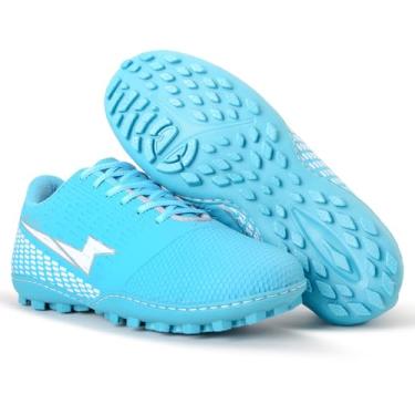 Imagem de Chuteira Society Cronos Masculino Feminino Futebol Grama Sintética Adulto Solado Costurado (Azul Celeste, BR, Adulto, Numérico, 41)