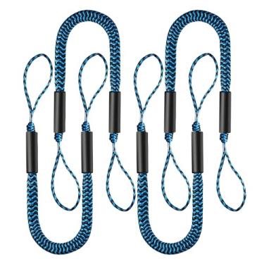 Imagem de 4 peças de linhas de doca elástica para barco, corda de amarração de 1,4 m para ancoragem se estende até 1,8 m, linha de amarração acessórios de barco cordas de ancoragem laços de doca PWC para barcos