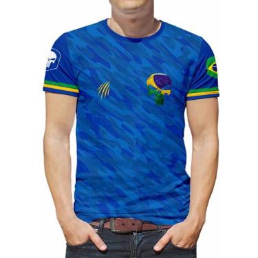 Imagem de Camiseta Camuflado Brasil Masculina Plus Size Exercito Azul - Alemark,