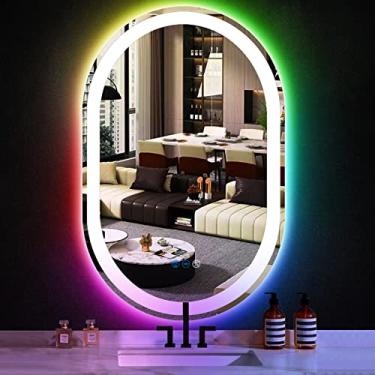 Imagem de THEKLA Espelho Oval Iluminado Para Banheiro De 20X32 Polegadas Com Retroiluminação Rgb Espelho Oval Led Para Parede De Banheiro Espelho De Penteadeira Oval De 32 Polegadas Com Luzes Antiembaçantes R