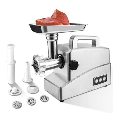 Imagem de Moedor de carne elétrico e fabricante de salsichas, motor de cobre de 2000 W, aço inoxidável e 3 placas de moagem, 1 grande fabricante de salsichas, função reversa, para uso doméstico