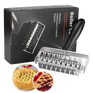 Imagem de Cortador de rolo de massa de pastelaria – aço inoxidável profissional massa treliça superior torta pizza pão massa massa massa rolo cortador roda