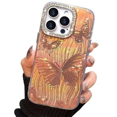 Imagem de I-MGAE-IN-AR Capa compacta para iPhone 13 Pro com design de borboleta, moldura de proteção de lente de câmera de diamante 3D, capa protetora de TPU macia e macia à prova de choque para mulheres e