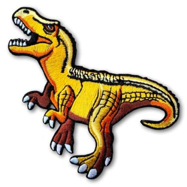 Imagem de Patchicon4u Lindo dinossauro T-Rex Tyrannosaurus Rex desenho animal bebê crianças amarelo ferro na costura bordado aplique patch para jeans jaquetas Clothintg
