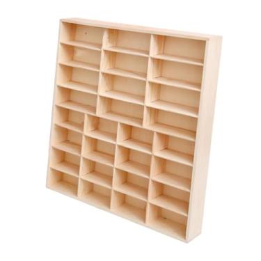 Imagem de simhoa 1/64 Wood Display Rack Miniature Display Stamas de madeira Figuras de madeira Exibir armário para boneca Figuras de Loja de, 28 Grades