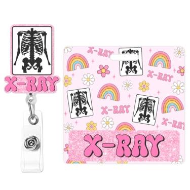 Imagem de Cheerupp Porta-cartões Radiology X-Ray Tech Glitter Badge Buddy e carretel de crachá com clipe de jacaré giratório para enfermeira, protetor de crachá de identidade de acrílico Rainbow Groovy