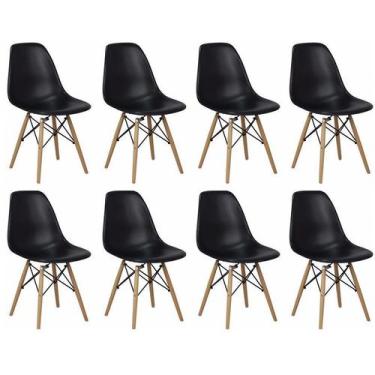 Imagem de Kit 8 Cadeiras Charles Eames Eiffel Wood Design - Preta - Magazine Rom
