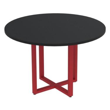 Imagem de Mesa De Reunião Redonda P25 Pandin 110 Cm (largura) Tampo Mdp Preto Pé Aço Tubular Vermelho