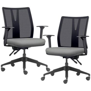 Imagem de Kit 2 Cadeiras De Escritório Giratória Diretor Flow F02 Base Preta Sintético Cinza - Lyam Decor