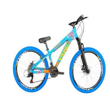 Imagem de Bicicleta Viking Aro 26 Azul Laranja Câmbios Shimanos com Pneu Azul - 