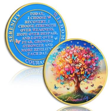 Imagem de Linda moeda de sobriedade da árvore da vida, chip sóbrio florescendo borboleta - lascas AA e medalhão - Moeda de recuperação NA AA - Narcóticos Alcoólicos Anônimos Sobriedade Presentes para Homens