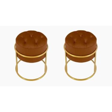 Imagem de Kit 2 Puff Banqueta Estofado Decorativo Base De Ferro Capitonê Suede T