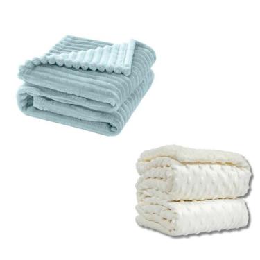 Imagem de Cobertor Kit 2pçs Bebê Wave Berço Azul e Pipoquinha Branco - Neném Na 