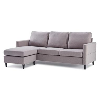 Imagem de Sofá secional conversível com bolso lateral prático, sofá em forma de L de 3 lugares com tecido de linho, sofá pequeno espaço para sala de estar, apartamento e escritório