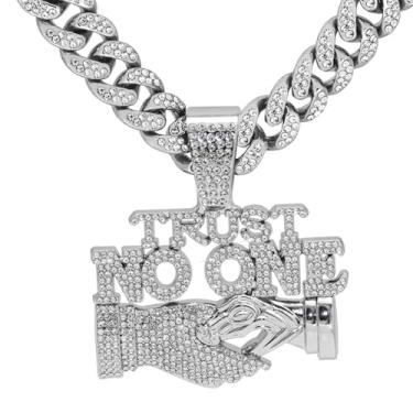 Imagem de GuoShuang Corrente de elos cubanos para homens e mulheres com pingente, colar de elos cubanos Miami Ice Out Diamond Joias Hip Hop, 20 Inch, Metal, Sem Pedra Preciosa