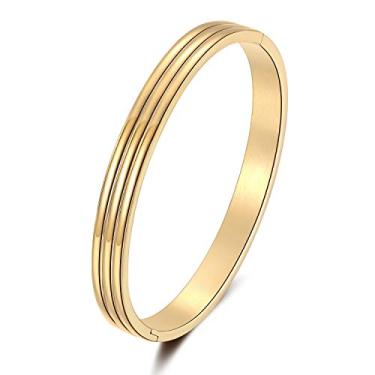 Imagem de Yifulove Bracelete oval articulado clássico simples de três lados banhado a ouro 18 k banhado a ouro para homens e mulheres, Medium, Aço inoxidável