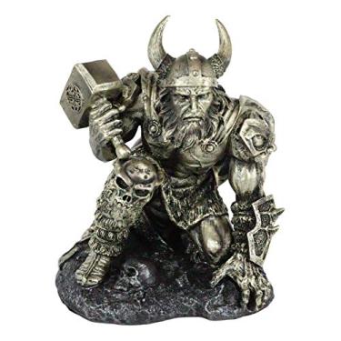 Imagem de Ebros Nórdico Viking Full Armored God of Thor Battle Empunhando Mjolnir Hammer Estatueta Colecionável Mitos Medievais Lendas e Fantasia Prateleira Escultural Cornija Decoração de Mesa