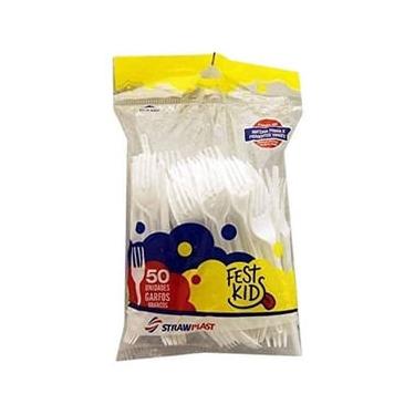 Imagem de Garfo Plástico Strawplast Sobremesa Branco Embalagem 50un