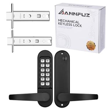 Imagem de ANNFUZ Fechadura de porta de entrada mecânica sem chave com alça, conjunto de fechadura de porta com botão de pressão para porta da frente, fechaduras de alavanca de porta de código de combinação com