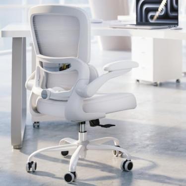Imagem de Cadeira de escritório – Cadeira de mesa ergonômica com suporte lombar ajustável, cadeira de computador de malha, cadeira executiva para escritório em casa, suporte lombar confortável (branco branco)