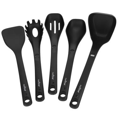 Imagem de NutriChef Conjunto de utensílios de cozinha de silicone – conjunto de utensílios de 8 peças com espátula, garfo de macarrão, colher sólida, colher com fenda e suporte de ferramentas, resistente ao