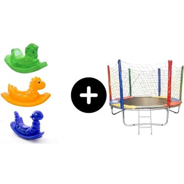 Imagem de Cama elastica 2,30 + Nhoca azul + cavalo verde + dino amarelo- para a diversão e entretenimento das criançinhas toy kids brinquedo legal unisex