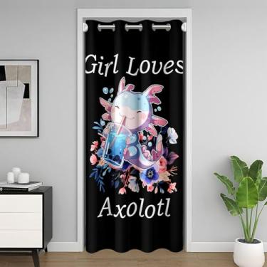 Imagem de jejeloiu Linda cortina de entrada Axolotl privacidade 86 x 203 cm 1 painel desenho animado salamandra conjunto de capa de edredom kawaii Ocean Sealife cortina capa de porta réptil animal tratamentos