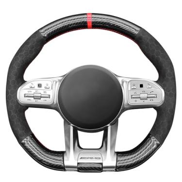 Imagem de MEWANT Capa de volante costurada à mão para Mercedes-Benz AMG A35 2020-2021/AMG C63(S) 2019-2022/GT/C63/C43/CLA35/CLS53/E63/G63/GLA35/GLA45/GLB35/GLC43/GLC63/GLC63 /GLE53 /GLE63/GLS63/S63