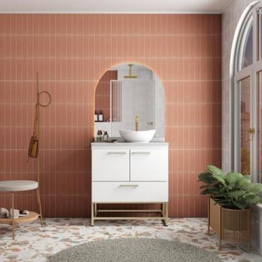 Imagem de Gabinete de Banheiro Montado em Madeira Branco 80cm Suez c/ Granito Br